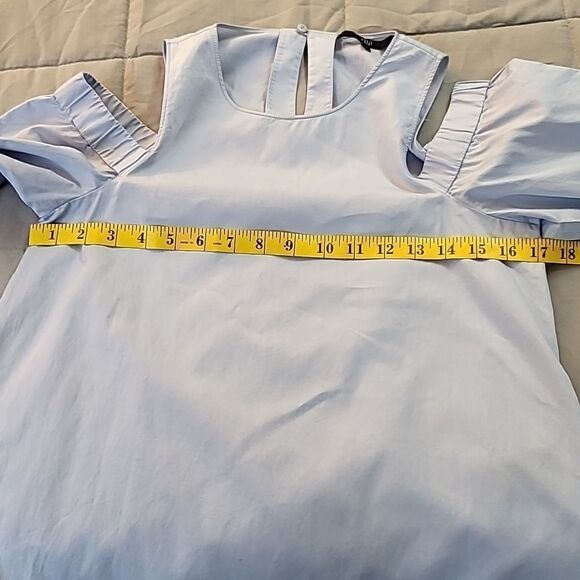 TibiSatin Poplin Cold-Shoulder Blouse, Morning Blue - Picture 10 of 13